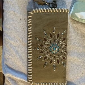 Embellished Tan Wallet with Star Design